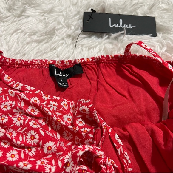 NWT LULUS Daisy About You Red Floral Print Tie-Strap Mini Dress - Picture 9 of 10